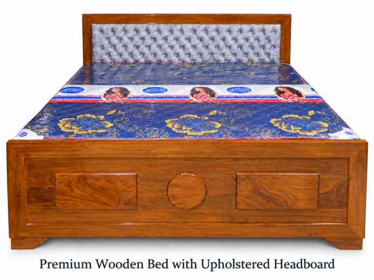 Premium Wooden Bed with Upholstered Headboard