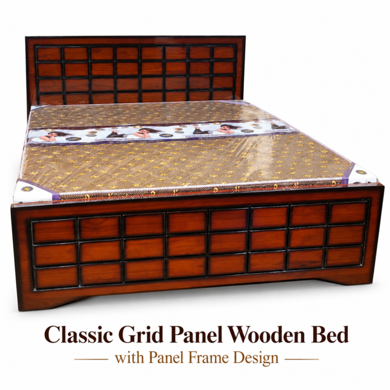 Classic Grid Panel Wooden Bed