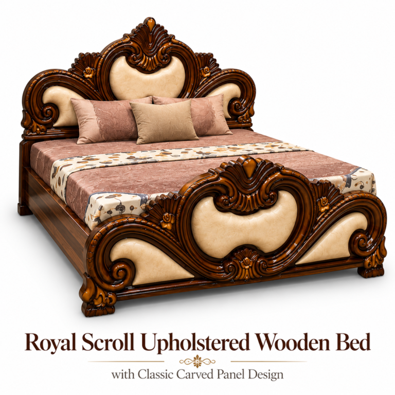 Royal Scroll Upholstered Wooden Bed