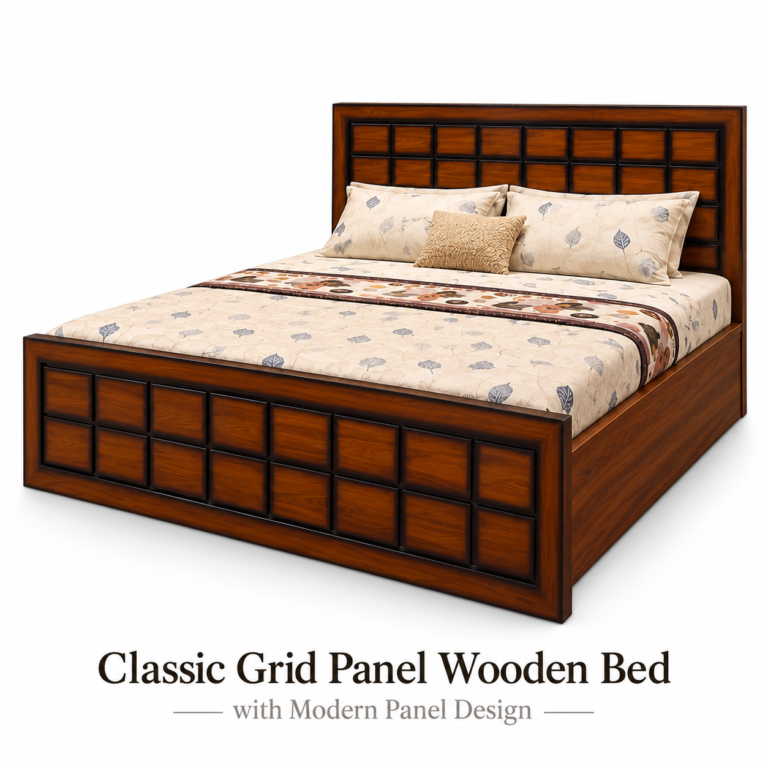 Classic Grid Panel Wooden Bed