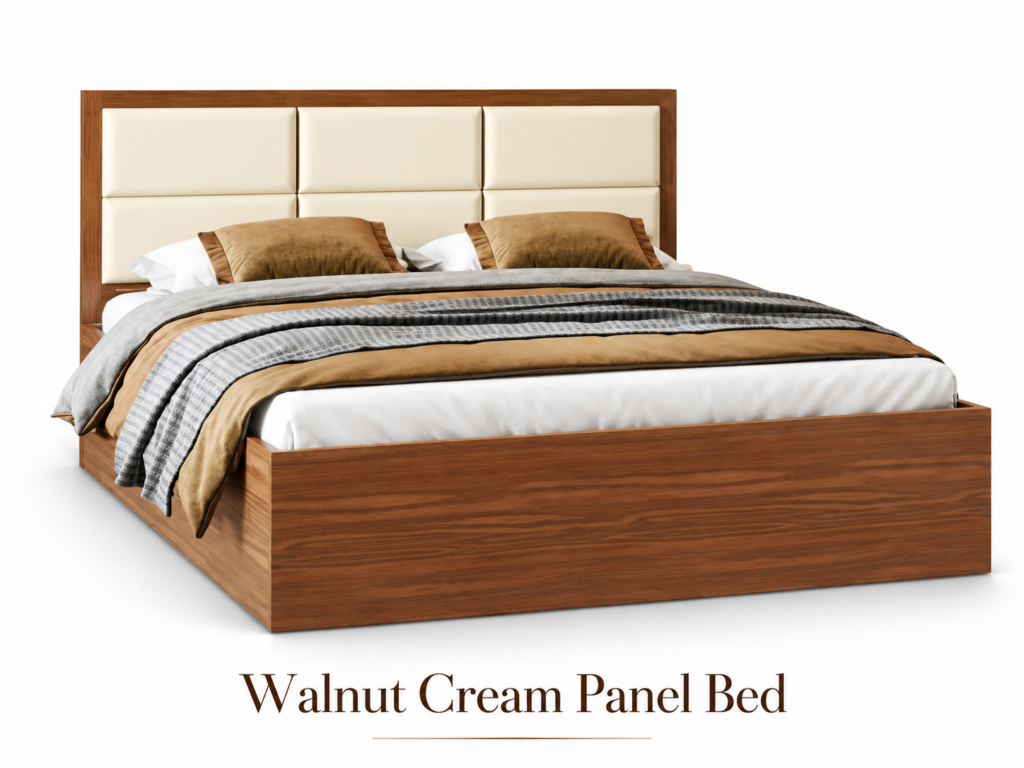 Walnut Cream Panel Bed