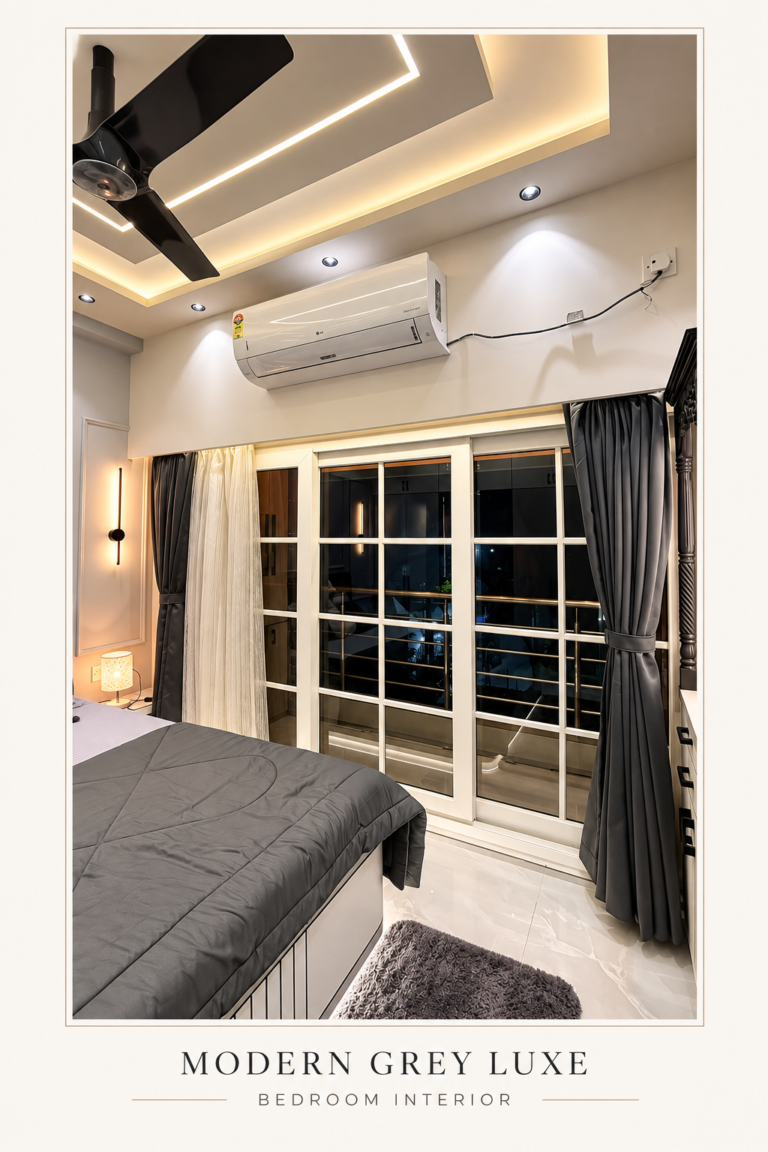 Modern Grey Luxe Bedroom Interior