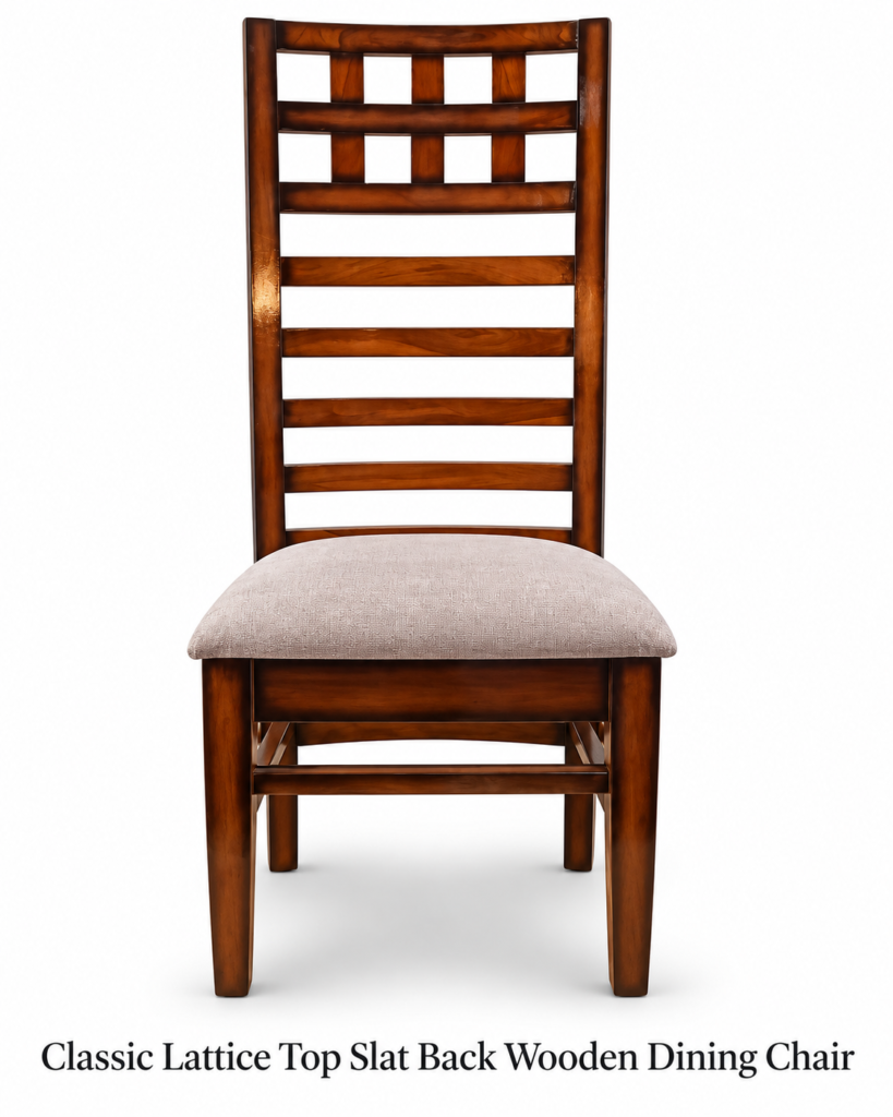 Classic Lattice Top Slat Back Wooden Dining Chair