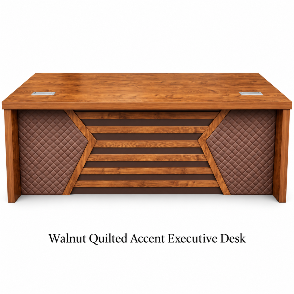 Walnut Quilted Accent Executive Desk