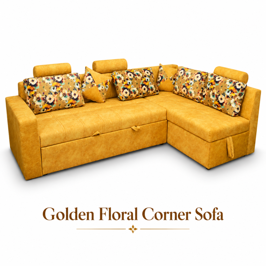 Golden Floral Corner Sofa