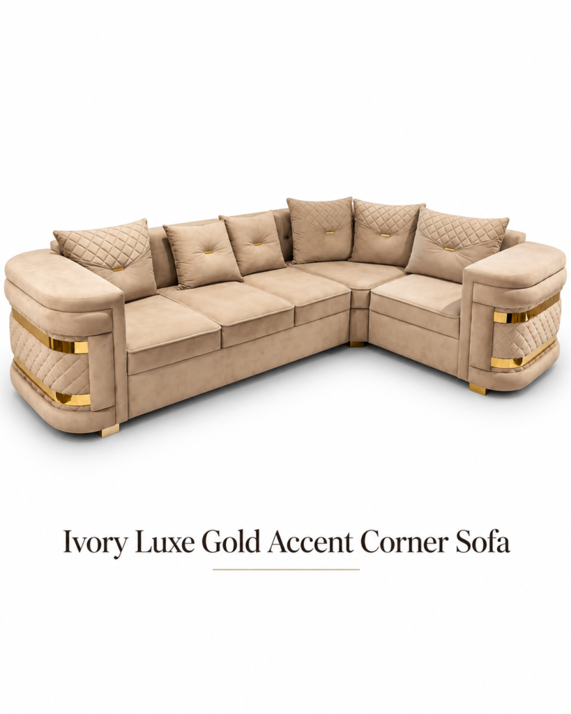 Ivory Luxe Gold Accent Corner Sofa