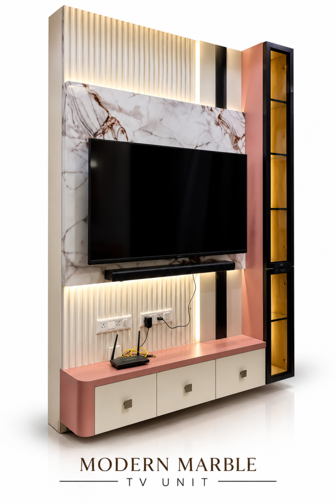 Modern Marble TV Unit with Display Cabinet