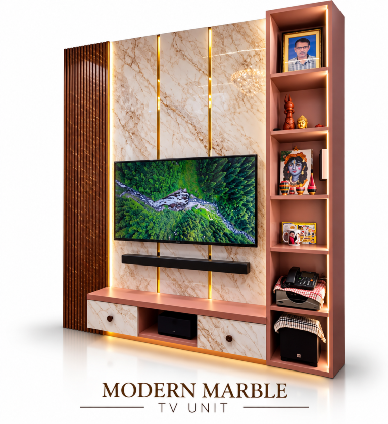 Modern Marble TV Unit with Open Display Shelving