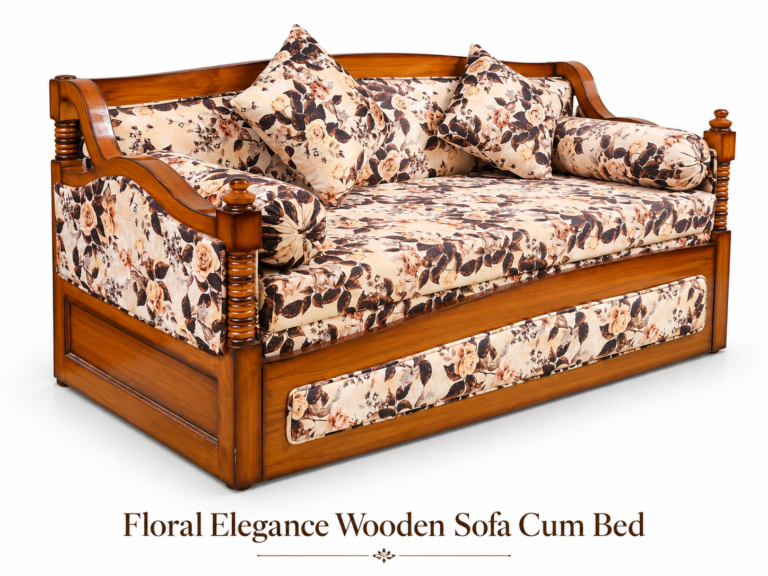 Floral Elegance Wooden Sofa Cum Bed