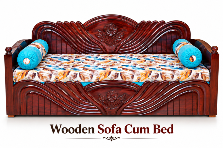 Floral Wave Carved Wooden Sofa Cum Bed