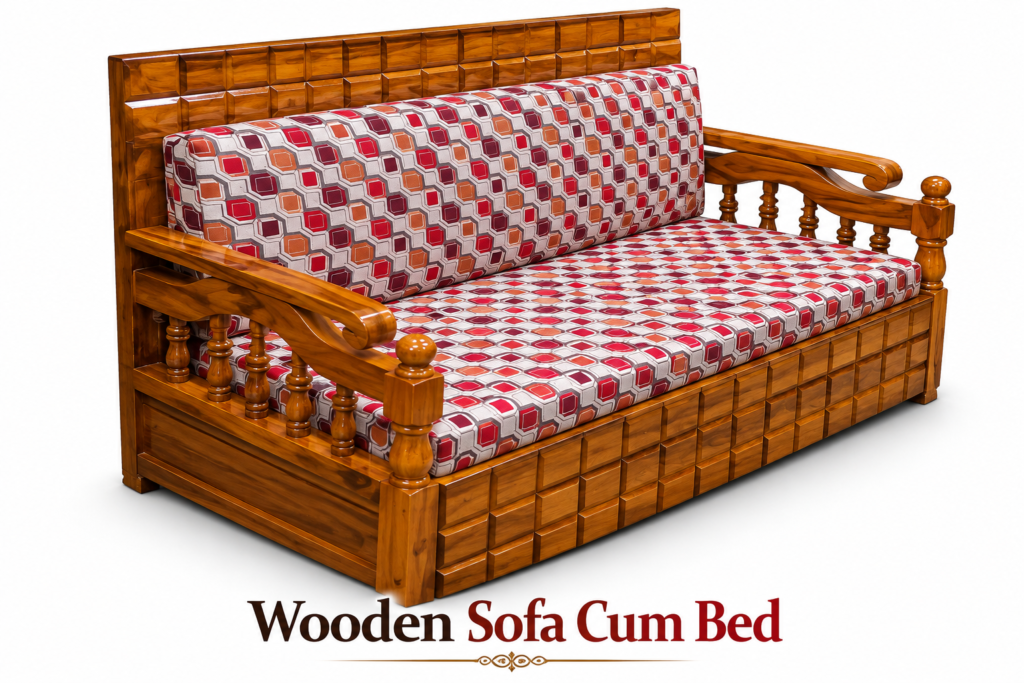 Geometric Grid Wooden Sofa Cum Bed