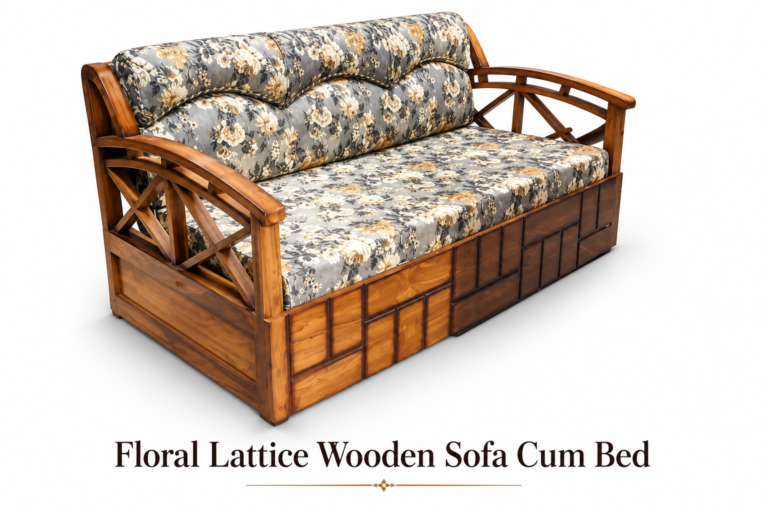 Floral Lattice Wooden Sofa Cum Bed