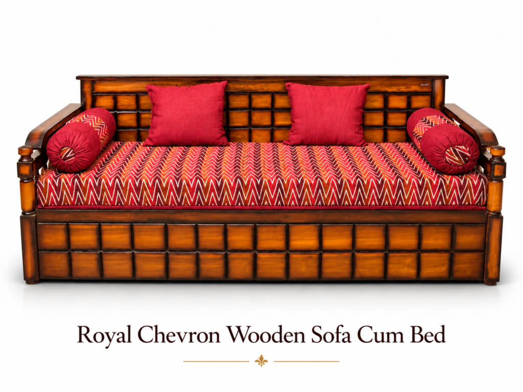 Royal Chevron Wooden Sofa Cum Bed