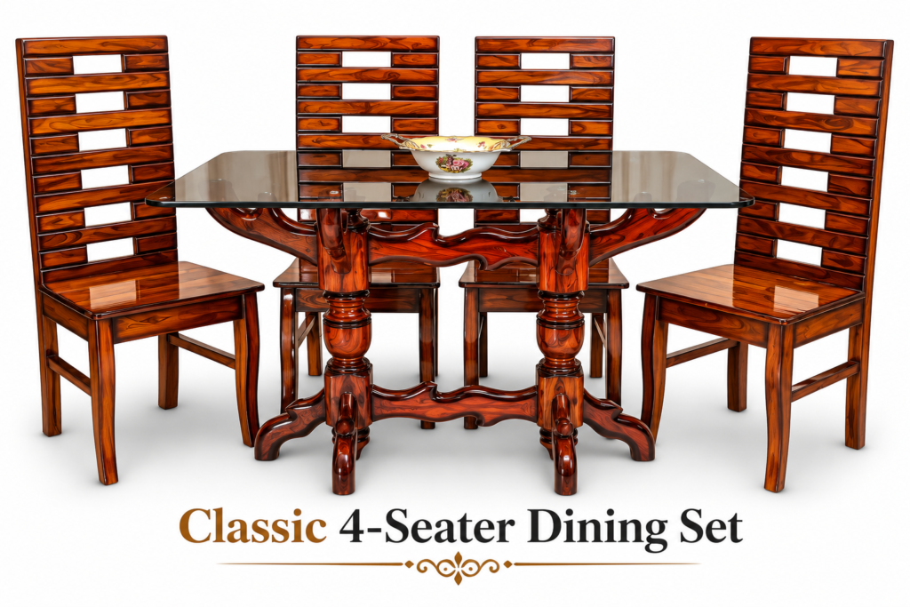 Classic Glass Top 4-Seater Dining Set