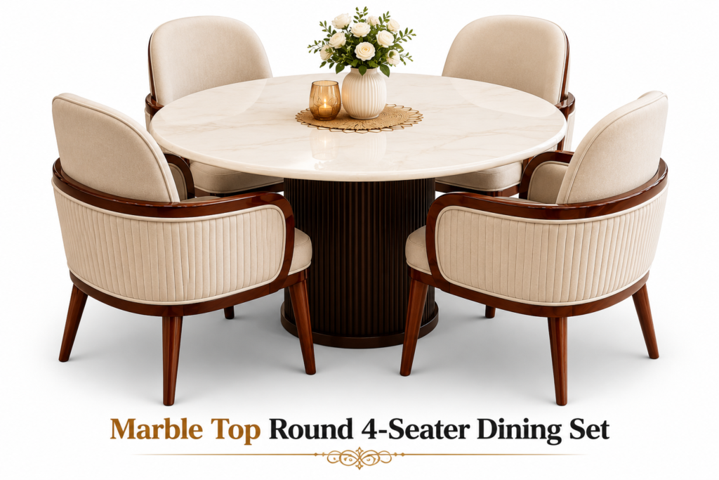 Marble Top Round 4-Seater Dining Set