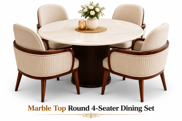 Marble Top Round 4-Seater Dining Set