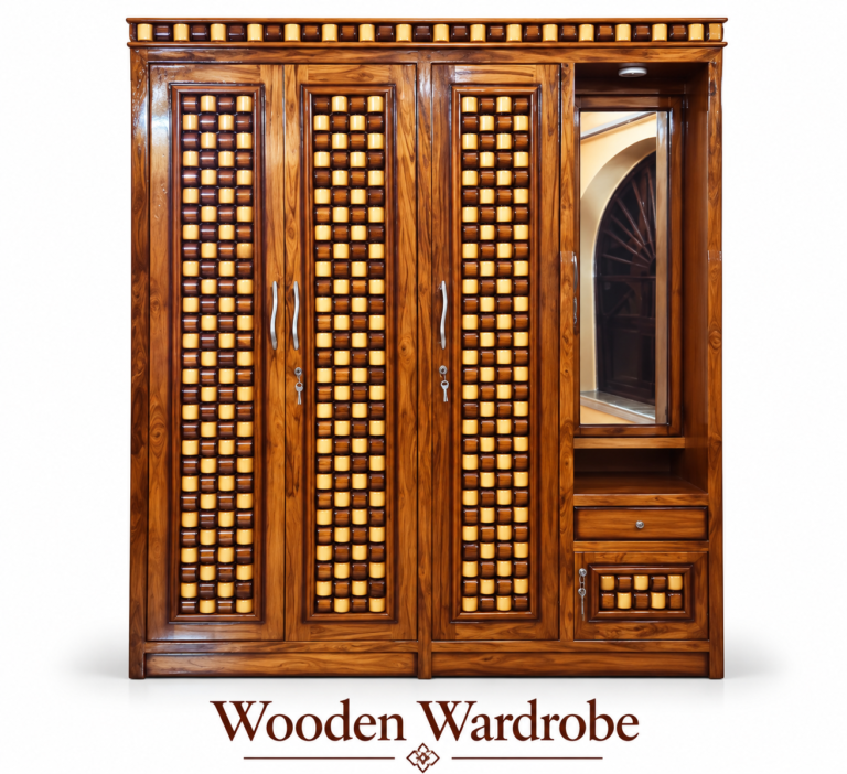 Wooden Wardrobe with Mirror Section