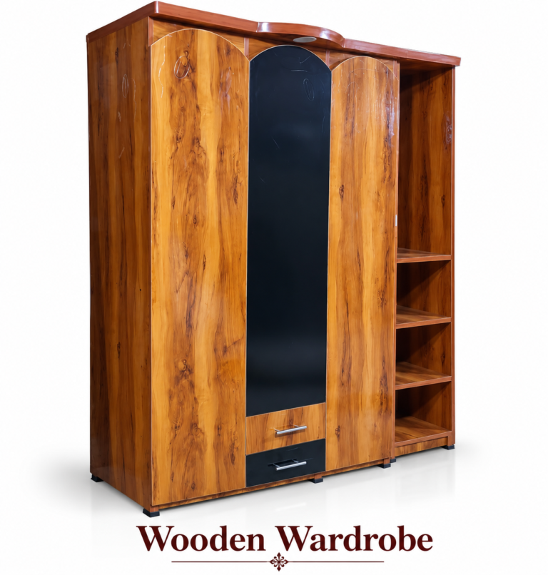 Glossy Wooden Wardrobe with Open Shelving
