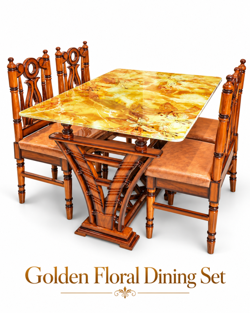 Golden Floral 4-Seater Dining Set