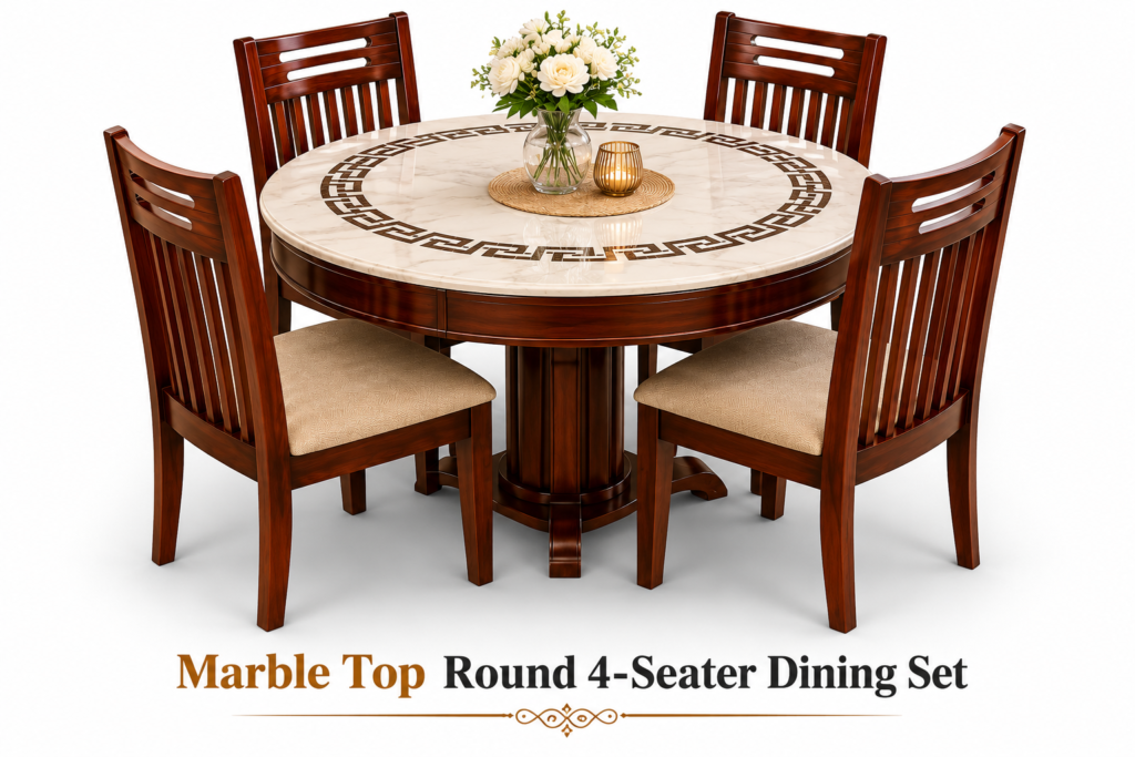 Marble Top Round 4-Seater Dining Set