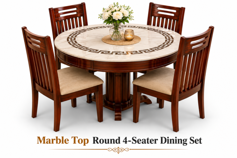 Marble Top Round 4-Seater Dining Set