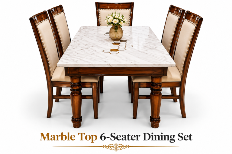 Classic Mahogany Marble Top 6-Seater Dining Set