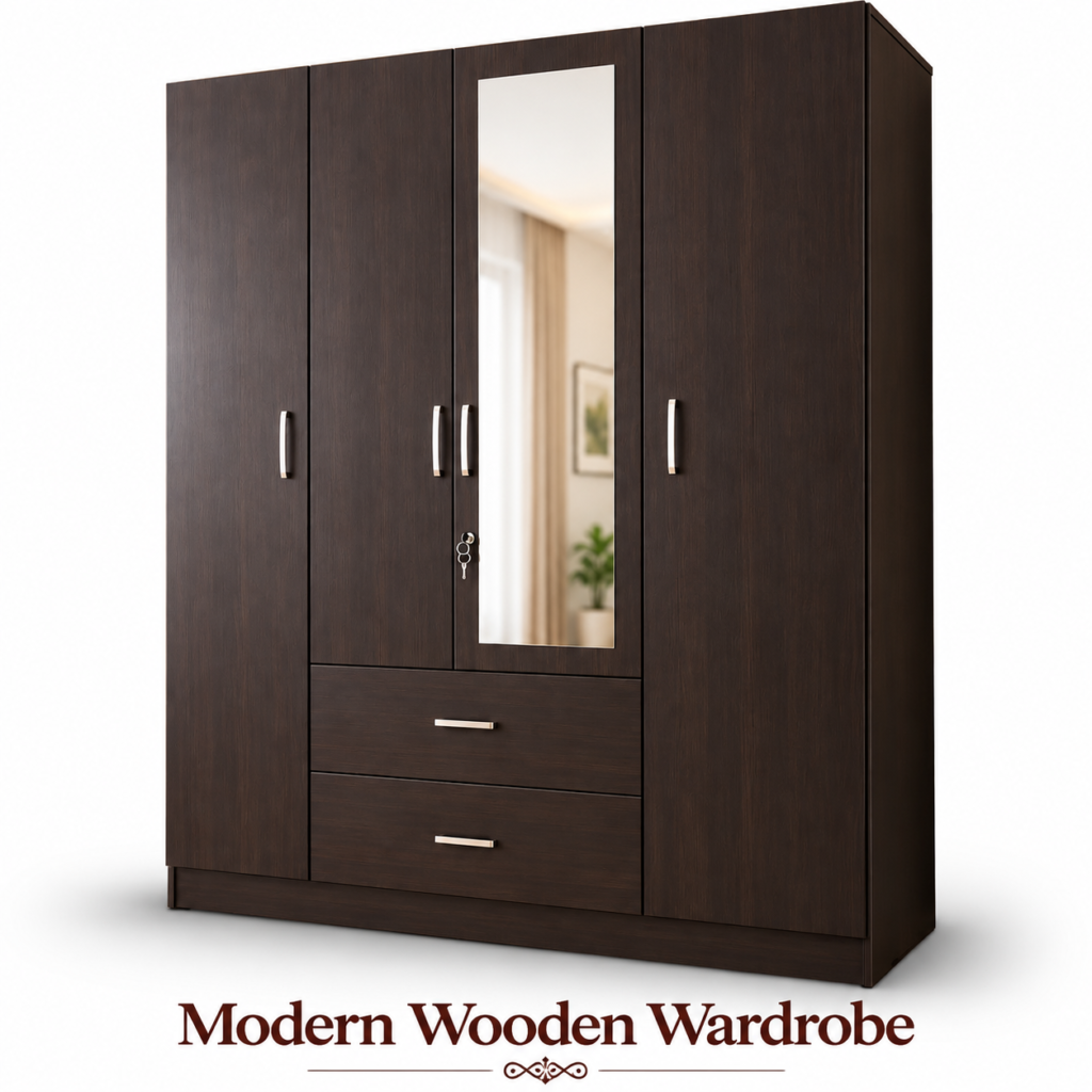 Modern Wooden Wardrobe with Mirror