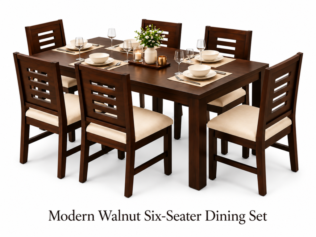 Modern Walnut Six-Seater Dining Set