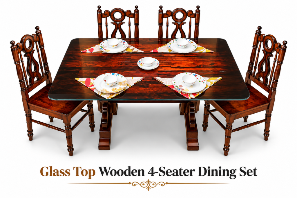 Premium Mahogany Glass Top 4-Seater Dining Set