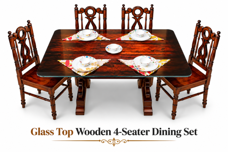 Premium Mahogany Glass Top 4-Seater Dining Set