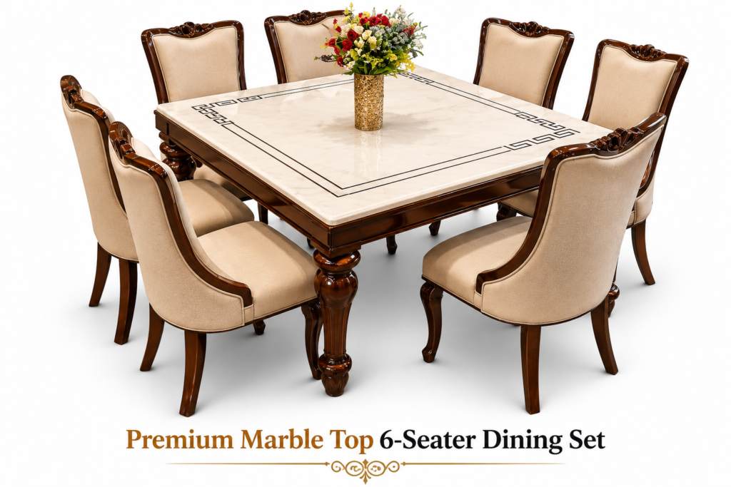 Premium Marble Top 6-Seater Dining Set