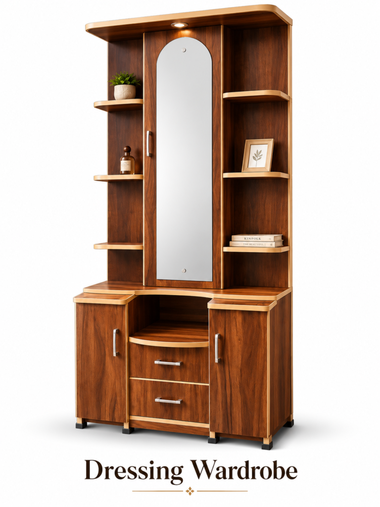 Walnut Dressing Wardrobe with Mirror and Shelves