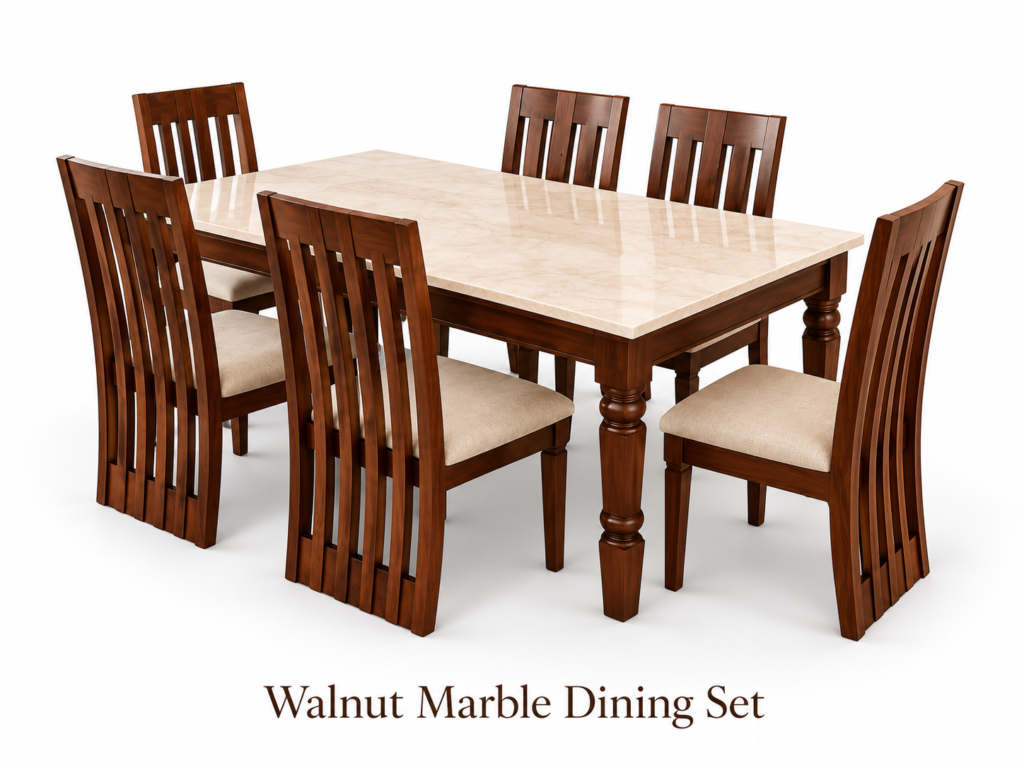 Walnut Marble 6-Seater Dining Set