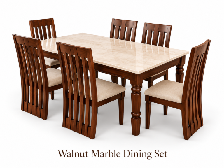 Walnut Marble 6-Seater Dining Set