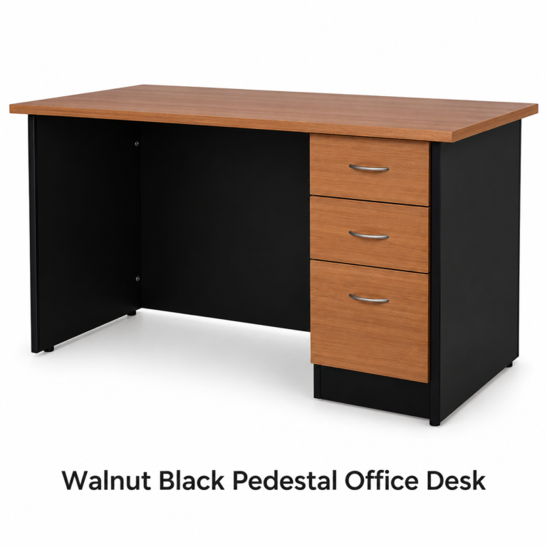 Walnut Black Pedestal Office Desk